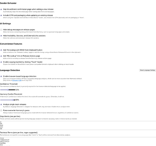 Harmony Enhancements Settings