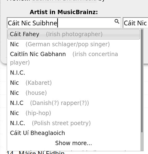 Musicbrainz artist search