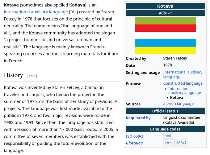 Kotava Wikipedia page with language code 'avk'