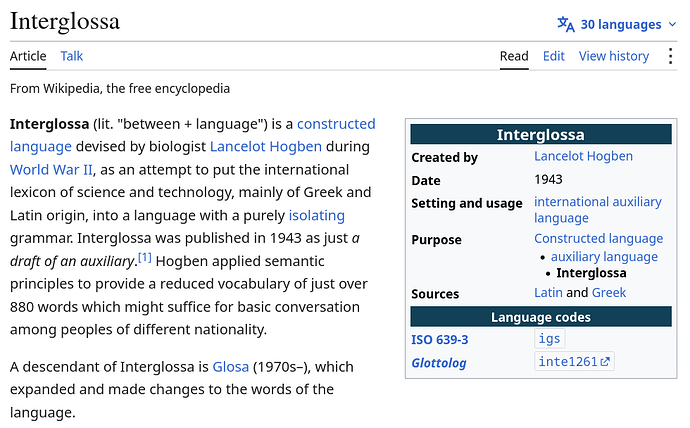 Integlossa Wikipedia page with language code 'igs'