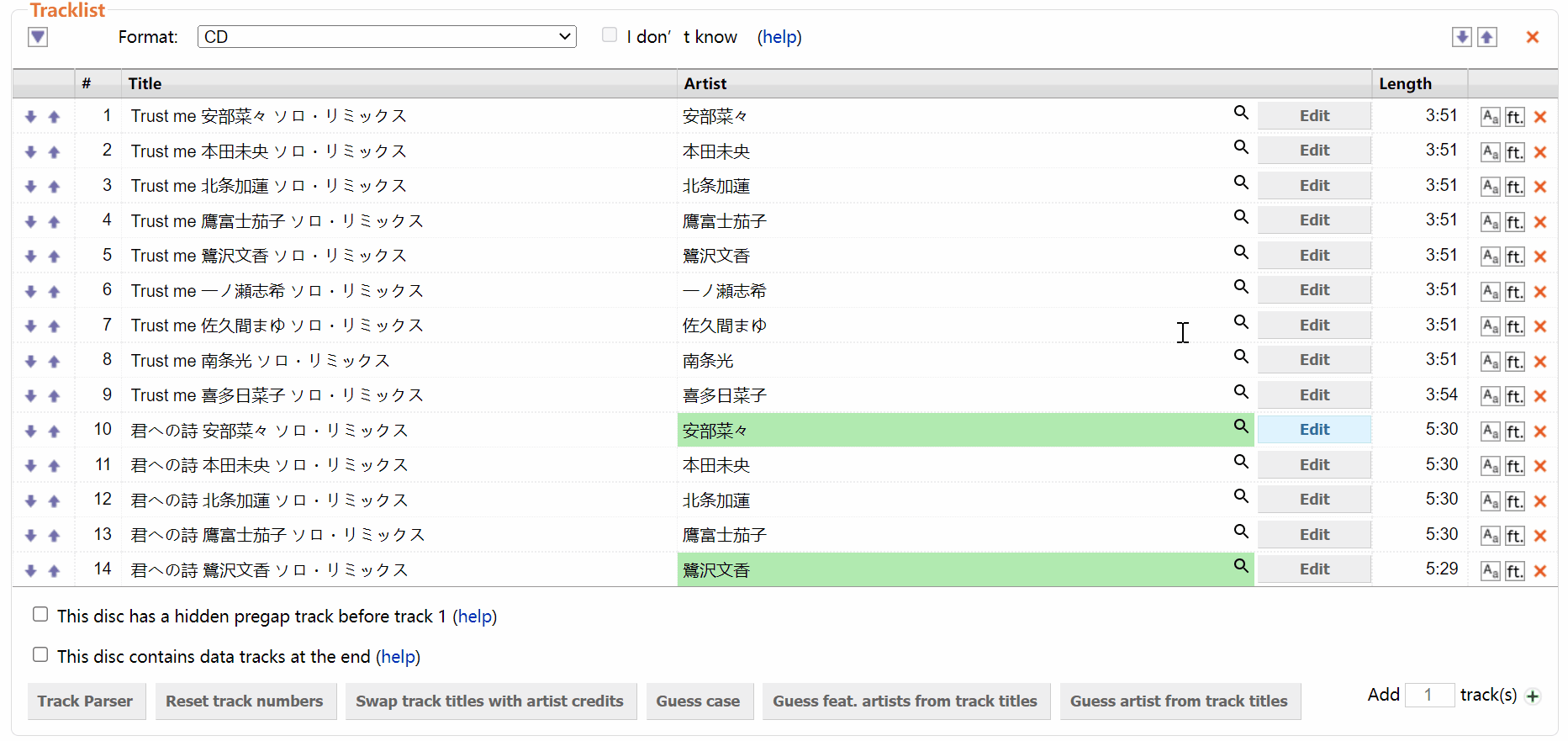 Append CV credits for characters